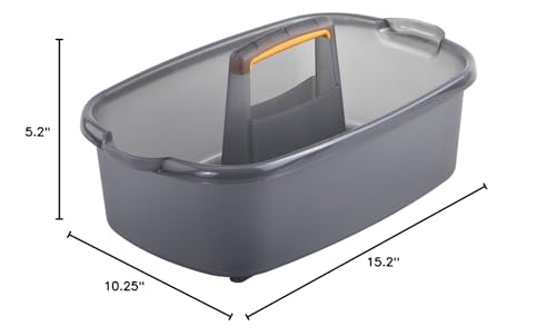 Casabella Plastic Multipurpose Cleaning Storage Caddy with Handle, 1.85 Gallon, Gray and Orange