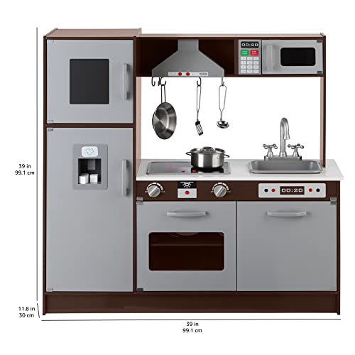 Amazon Basics Kids Kitchen Set, Play Kitchen Toy Playset for Toddlers, Preschoolers, 39"L x 11.8"W x 39"H, White & Gray