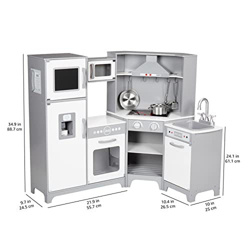 Amazon Basics Kids Kitchen Set, Play Kitchen Toy Playset for Toddlers, Preschoolers, 39"L x 11.8"W x 39"H, White & Gray