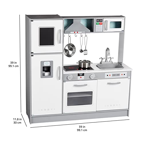 Amazon Basics Kids Kitchen Set, Play Kitchen Toy Playset for Toddlers, Preschoolers, 39"L x 11.8"W x 39"H, White & Gray