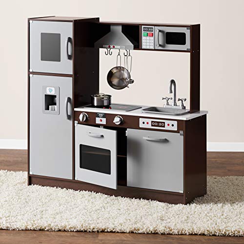 Amazon Basics Kids Kitchen Set, Play Kitchen Toy Playset for Toddlers, Preschoolers, 39"L x 11.8"W x 39"H, White & Gray