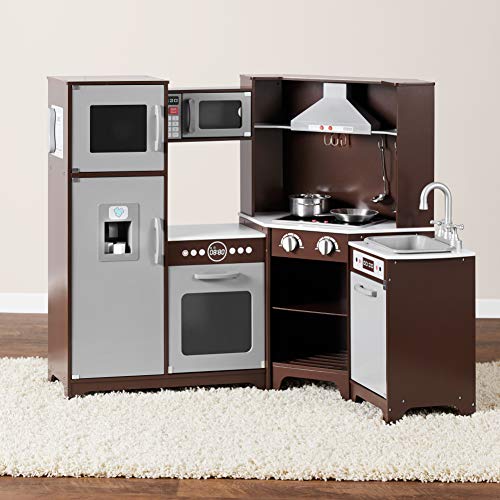 Amazon Basics Kids Kitchen Set, Play Kitchen Toy Playset for Toddlers, Preschoolers, 39"L x 11.8"W x 39"H, White & Gray