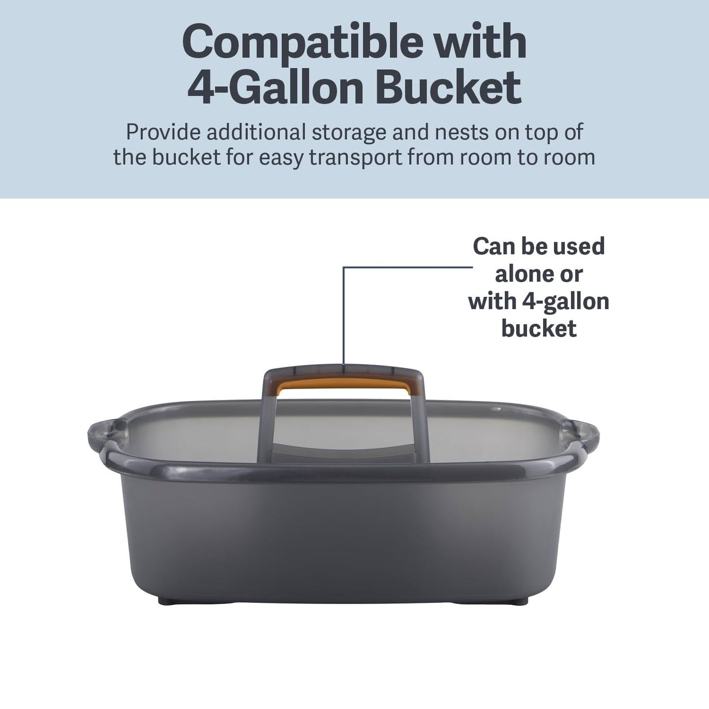 Casabella Plastic Multipurpose Cleaning Storage Caddy with Handle, 1.85 Gallon, Gray and Orange