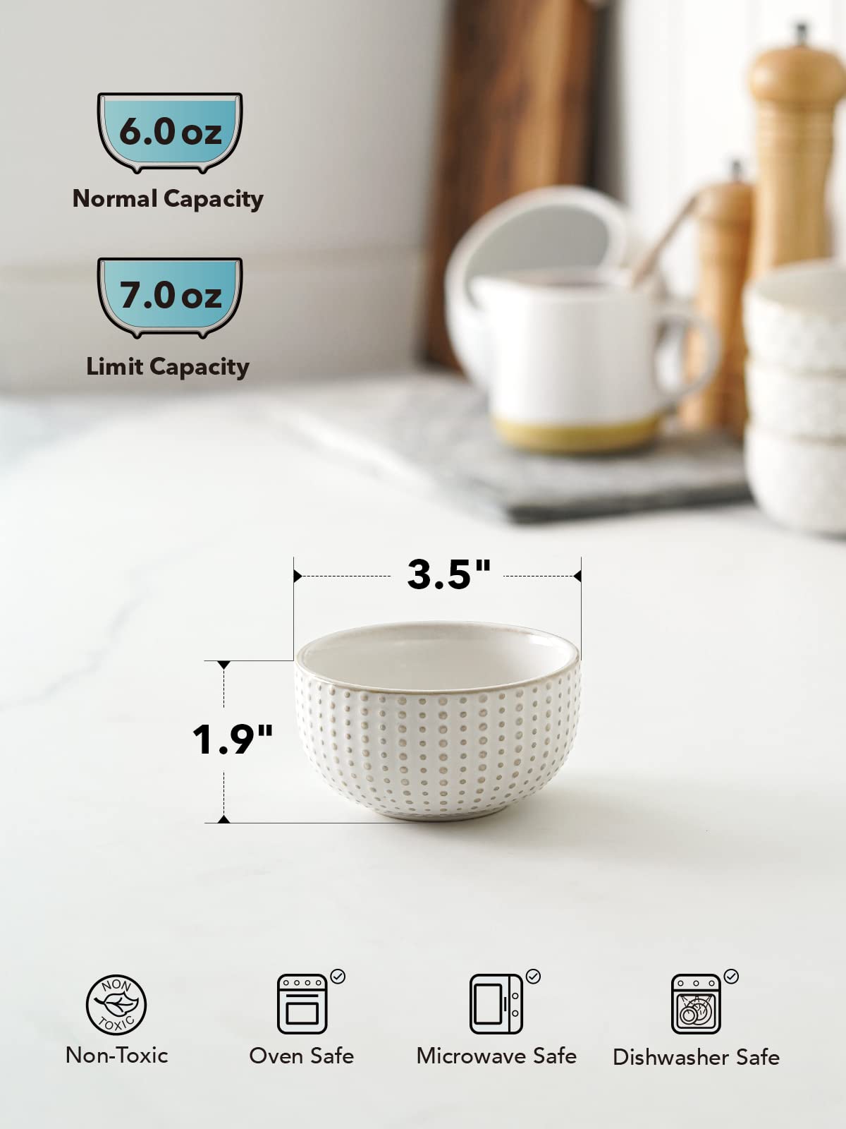 LE TAUCI Large Soup Bowl 42 OZ, Ceramic Kitchen Bowl Set for Soup, Pho, Chip, Pasta, Fruits, Salad, Noodle and Ramen- 7 Inch, Set of 4, Arctic white