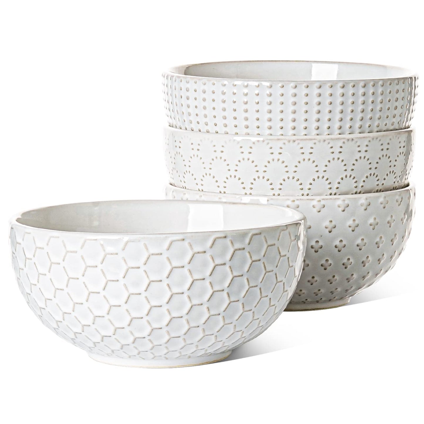 LE TAUCI Large Soup Bowl 42 OZ, Ceramic Kitchen Bowl Set for Soup, Pho, Chip, Pasta, Fruits, Salad, Noodle and Ramen- 7 Inch, Set of 4, Arctic white
