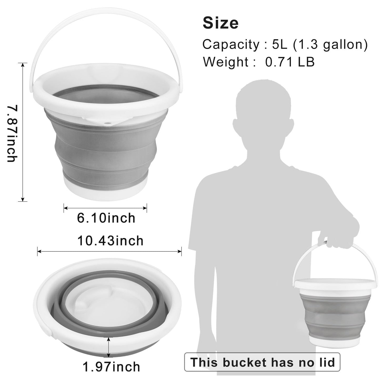 Collapsible Mop Bucket and Ice Bucket-5L(1.3 Gallon) Household Cleaning Silicone Dust Mops Bucket with no Wringer Set,Portable Bathroom Cleaning Supplies Bucket for Cleaning Caddy Spin Mops for Floor