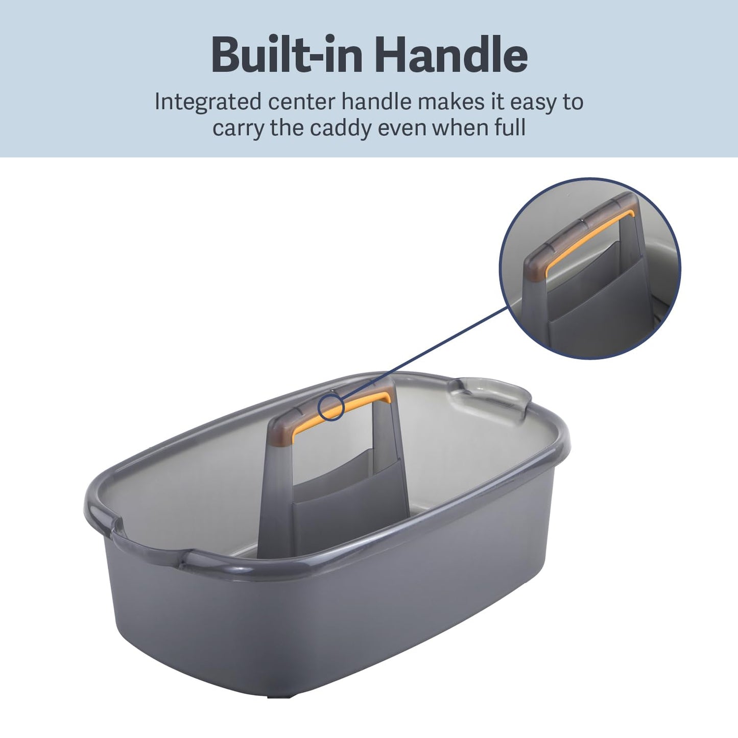 Casabella Plastic Multipurpose Cleaning Storage Caddy with Handle, 1.85 Gallon, Gray and Orange