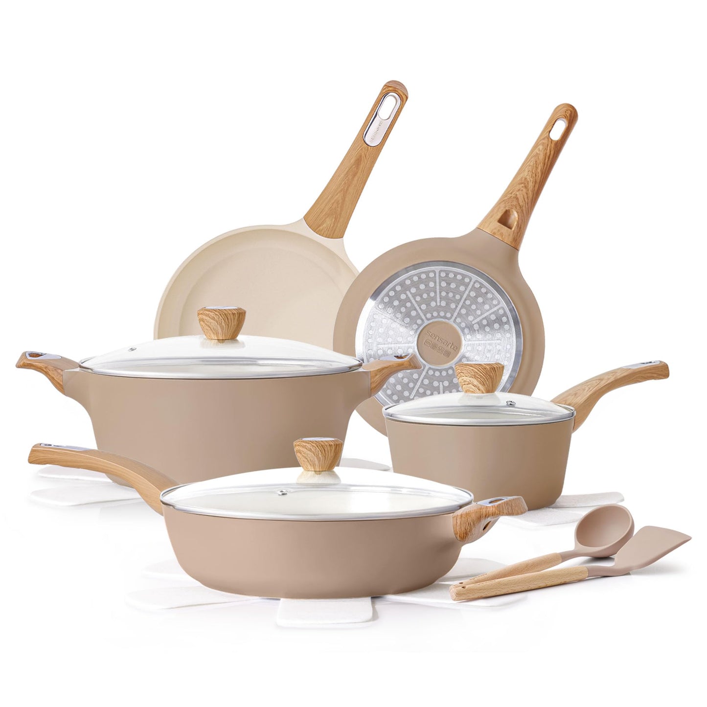 SENSARTE Ceramic Cookware Sets, Pots and Pans Set Non stick, 14-Piece Induction Cookware, Non toxic Healthy Non Stick Kitchen Cooking Set, with Frying Pans Set, PFAS PTFE PFOA PFOS Free