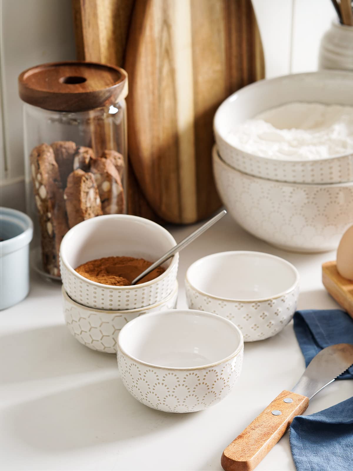 LE TAUCI Large Soup Bowl 42 OZ, Ceramic Kitchen Bowl Set for Soup, Pho, Chip, Pasta, Fruits, Salad, Noodle and Ramen- 7 Inch, Set of 4, Arctic white