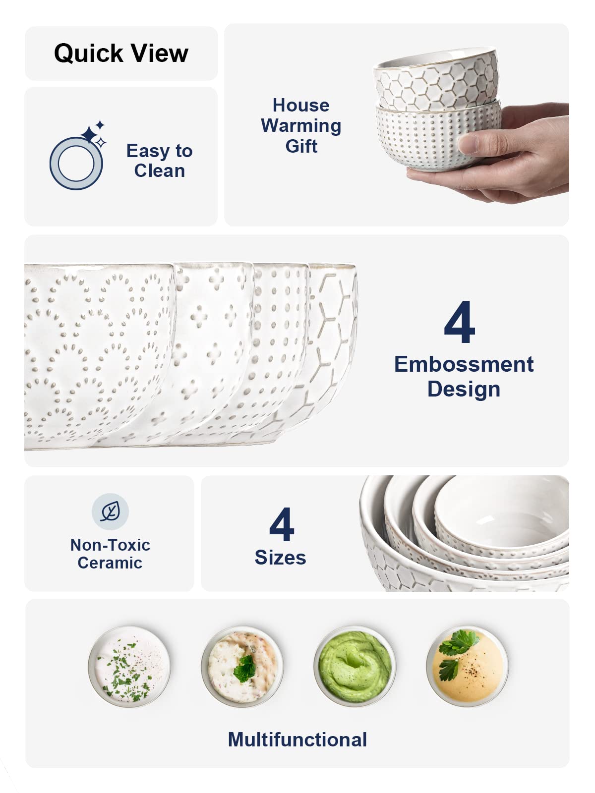 LE TAUCI Large Soup Bowl 42 OZ, Ceramic Kitchen Bowl Set for Soup, Pho, Chip, Pasta, Fruits, Salad, Noodle and Ramen- 7 Inch, Set of 4, Arctic white