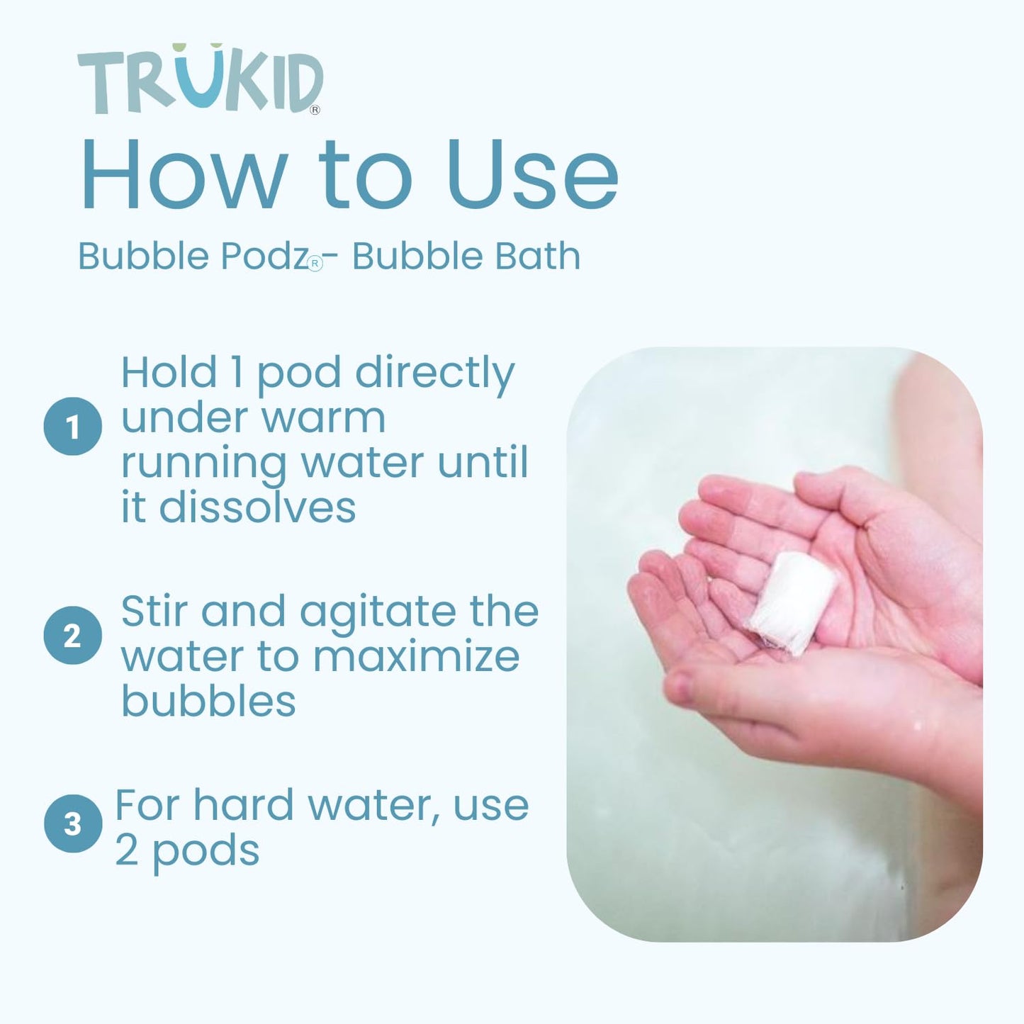 TruKid Bubble Podz Bubble Bath for Kids, Toddlers, & Babies, NEA-Accepted for Eczema, Gentle Refreshing Colloidal Oatmeal Bath Bomb for Sensitive Skin, pH Balanced, Tear Free, Unscented (10 Podz)
