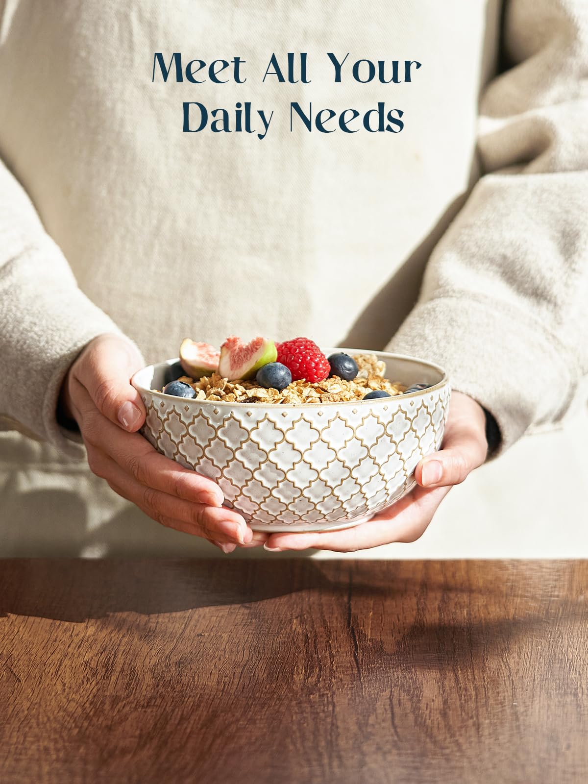 DOWAN Soup Bowls Set of 6, 22 OZ Cereal Bowls for Kitchen, 6" Ceramic Embossment Bowl for Salad, Pho, Fruits, Rice, Large Bowls Decor & Housewarming Gift, Dishwasher & Microwave Safe