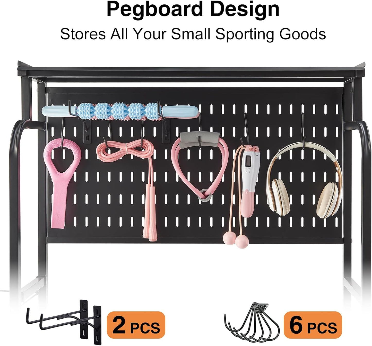 56'' Taller Home Gym Storage Organizer, Yoga Mat Storage Rack with Hanging Board, Exercise Workout Equipment Storage Stand for Home Gym, Dumbbell Holder Kettlebell Rack with Wheels and Hooks