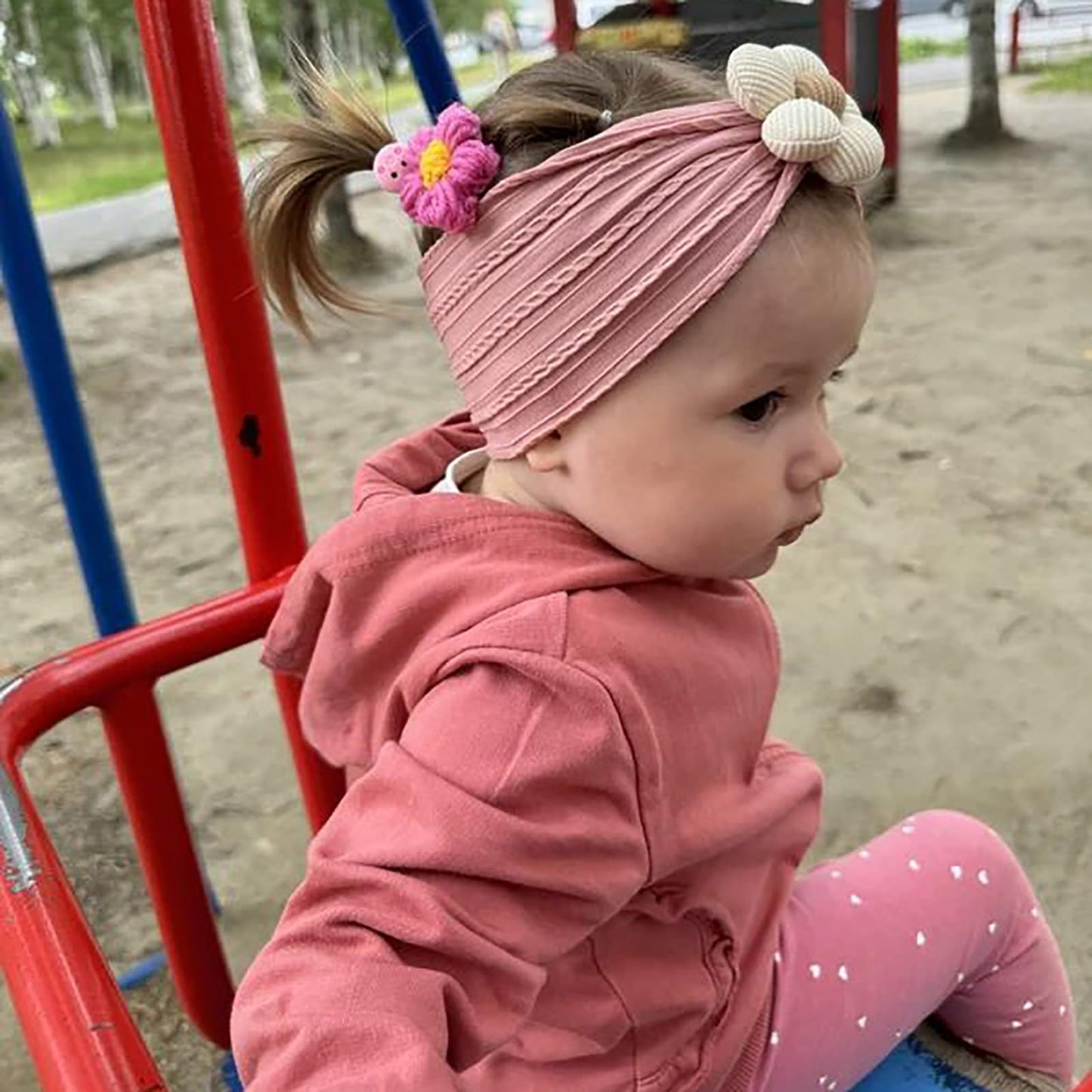 MIUXUESO 3 Pcs Baby Flower Headbands Baby Girls Nylon Headband Soft Hairbands Hair Accessories for Newborn Infant Toddler Kids (Beige Pink Khaki)