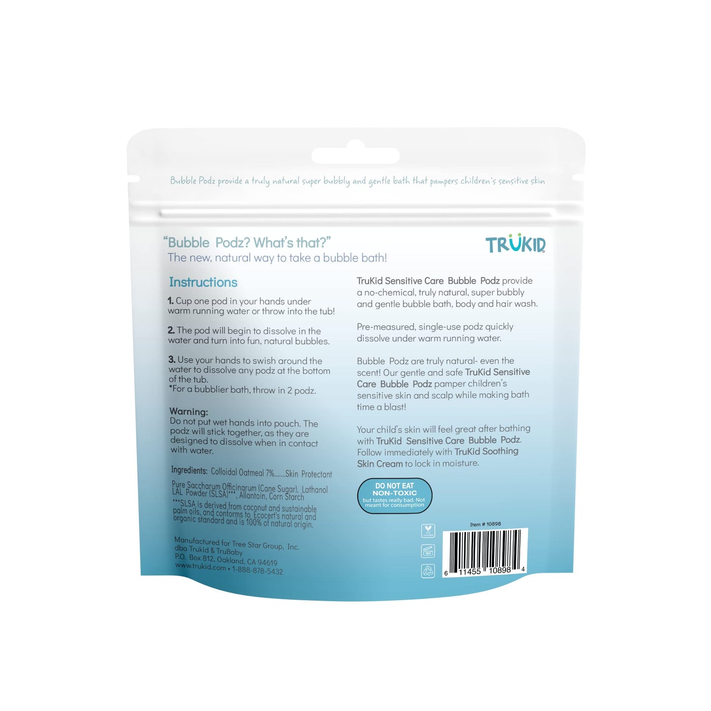 TruKid Bubble Podz Bubble Bath for Kids, Toddlers, & Babies, NEA-Accepted for Eczema, Gentle Refreshing Colloidal Oatmeal Bath Bomb for Sensitive Skin, pH Balanced, Tear Free, Unscented (10 Podz)