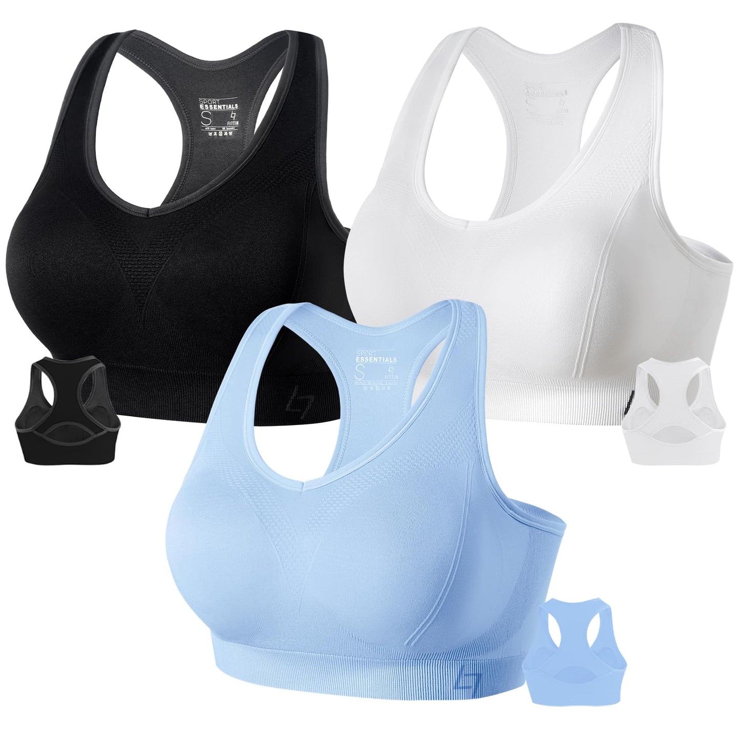 FITTIN Racerback Sports Bras for Women - Padded Seamless Support Bra for Yoga Gym Workout Fitness
