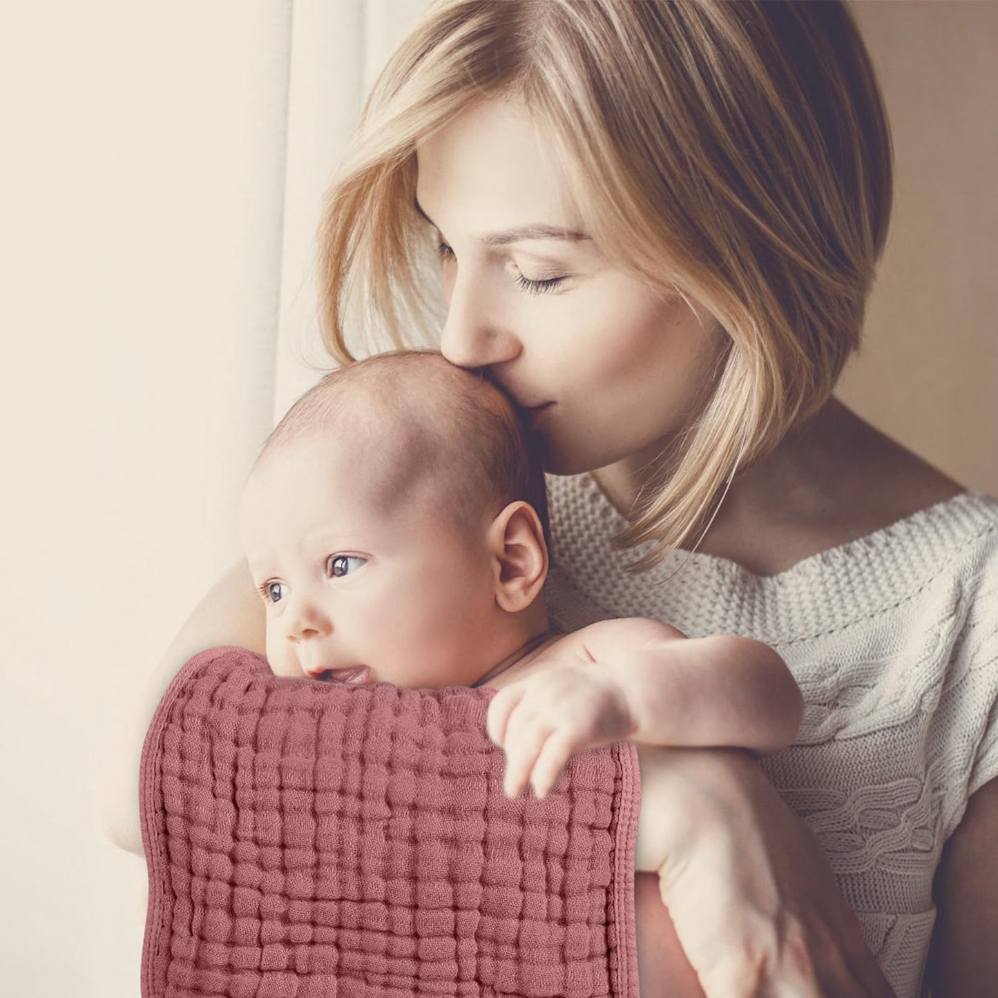 Looxii Muslin Burp Cloths Baby Girl 6 Pack - 20" x 10" - Ultra Soft & Absorbent, 6-Layer 100% Cotton for Spit Up & Drool- Gentle Baby Burping Cloth, Newborn Essentials Shower Gift Girl, Gradient Pink