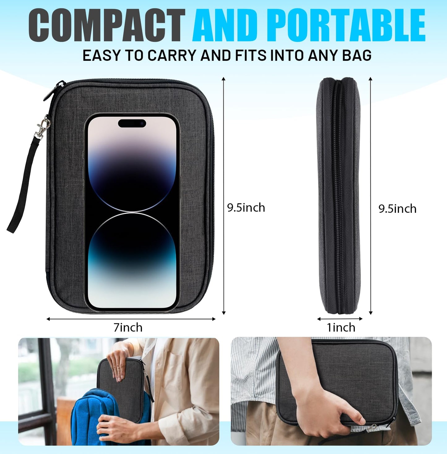 YONSEN Travel Cable Organizer Bag, Electronics Organizer Travel Case with Double Layers for Cords, Chargers, Phone, Earphones, USBs, SD Cards - Travel Essentials Portable Waterproof Tech Pouch