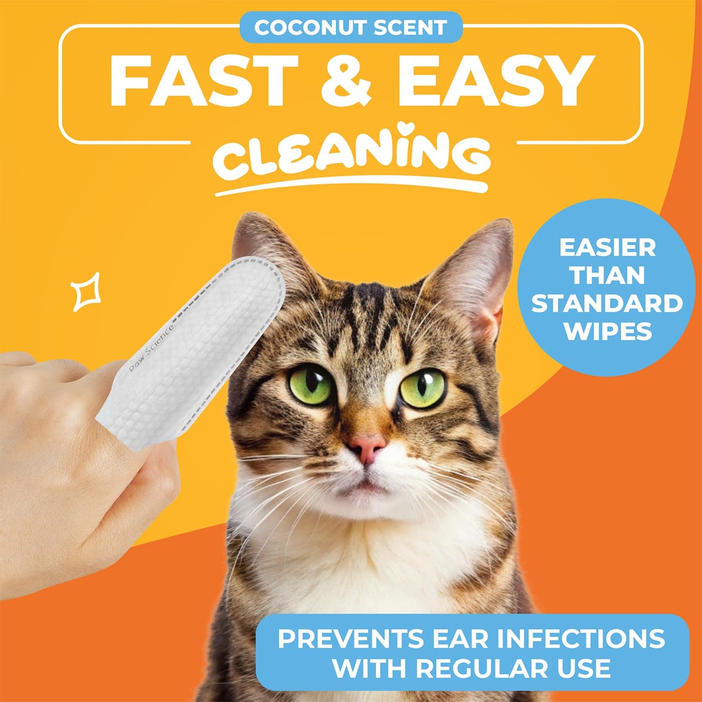 Paw Science Dog Ear Cleaner Wipes – Finger Wipes for Dogs – Cleaning, Soothing, and Deodorizing Itchy Ears – Pet Ear Relief Solution - Coconut Scent