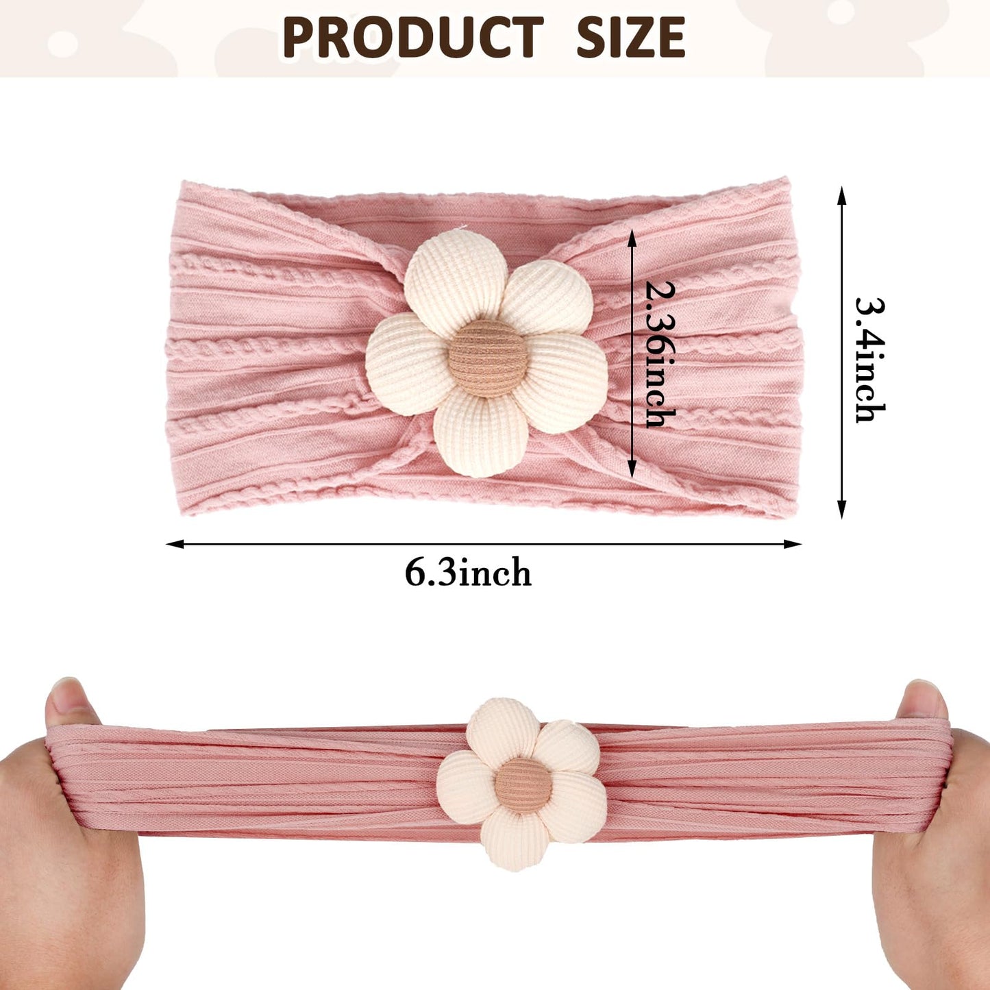 MIUXUESO 3 Pcs Baby Flower Headbands Baby Girls Nylon Headband Soft Hairbands Hair Accessories for Newborn Infant Toddler Kids (Beige Pink Khaki)