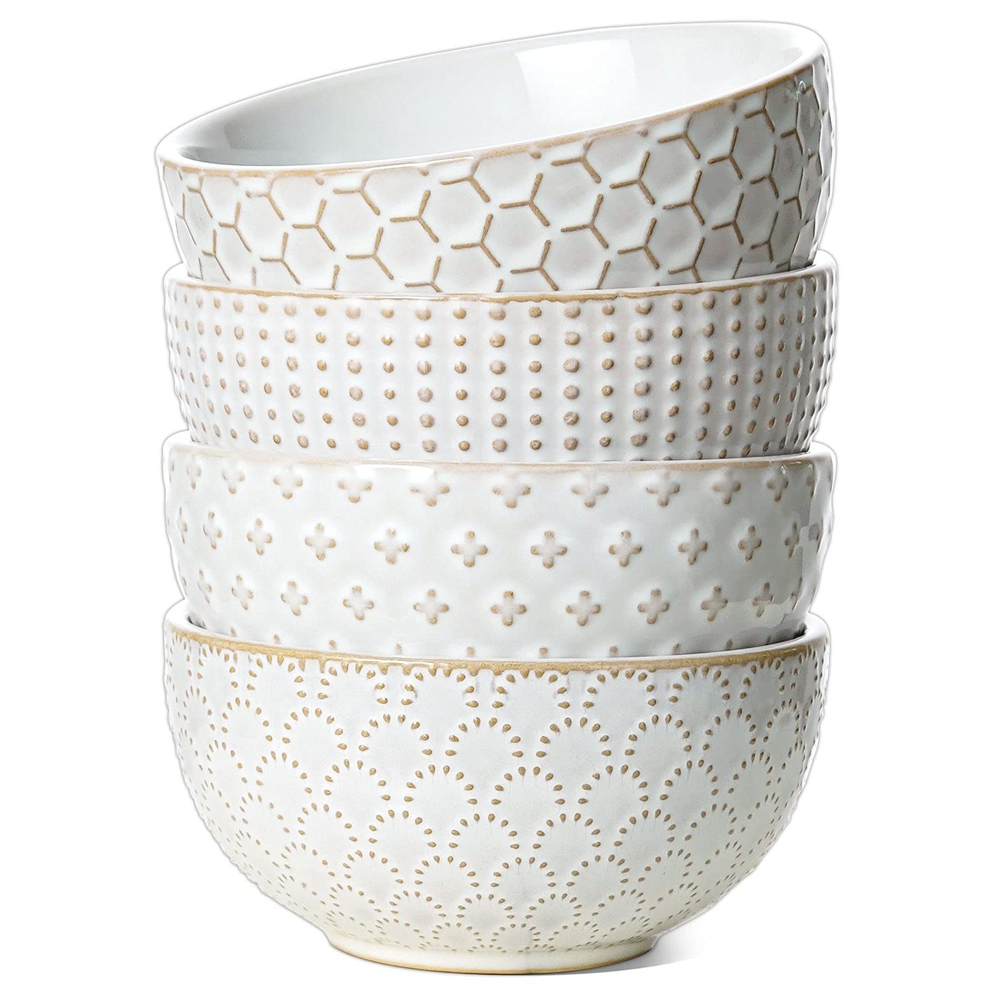 LE TAUCI Large Soup Bowl 42 OZ, Ceramic Kitchen Bowl Set for Soup, Pho, Chip, Pasta, Fruits, Salad, Noodle and Ramen- 7 Inch, Set of 4, Arctic white