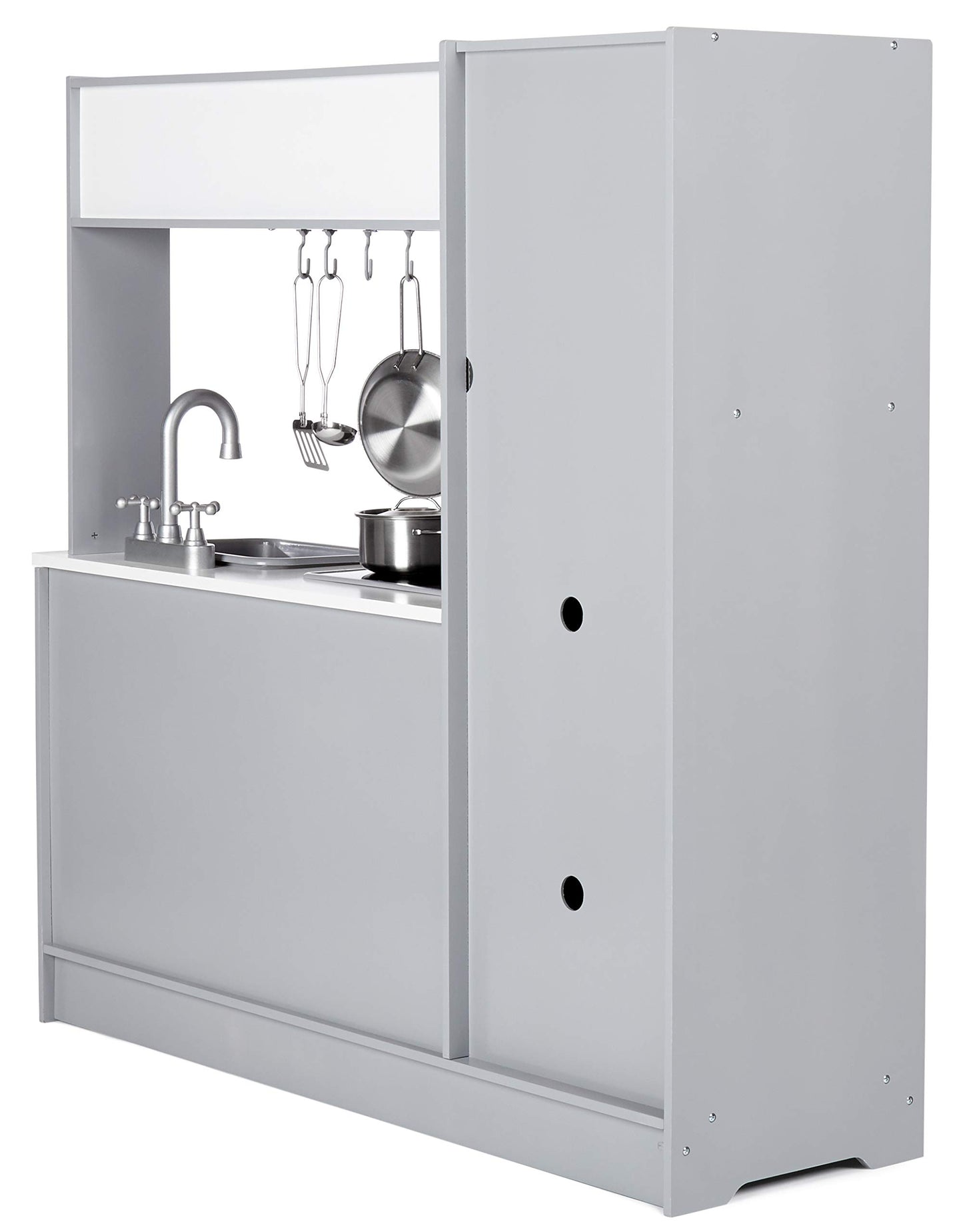 Amazon Basics Kids Kitchen Set, Play Kitchen Toy Playset for Toddlers, Preschoolers, 39"L x 11.8"W x 39"H, White & Gray