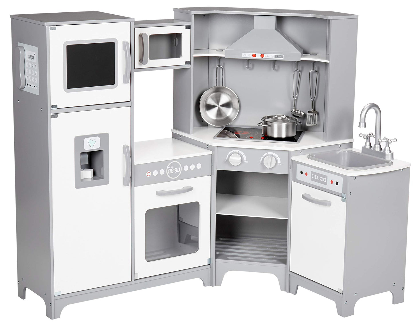 Amazon Basics Kids Kitchen Set, Play Kitchen Toy Playset for Toddlers, Preschoolers, 39"L x 11.8"W x 39"H, White & Gray