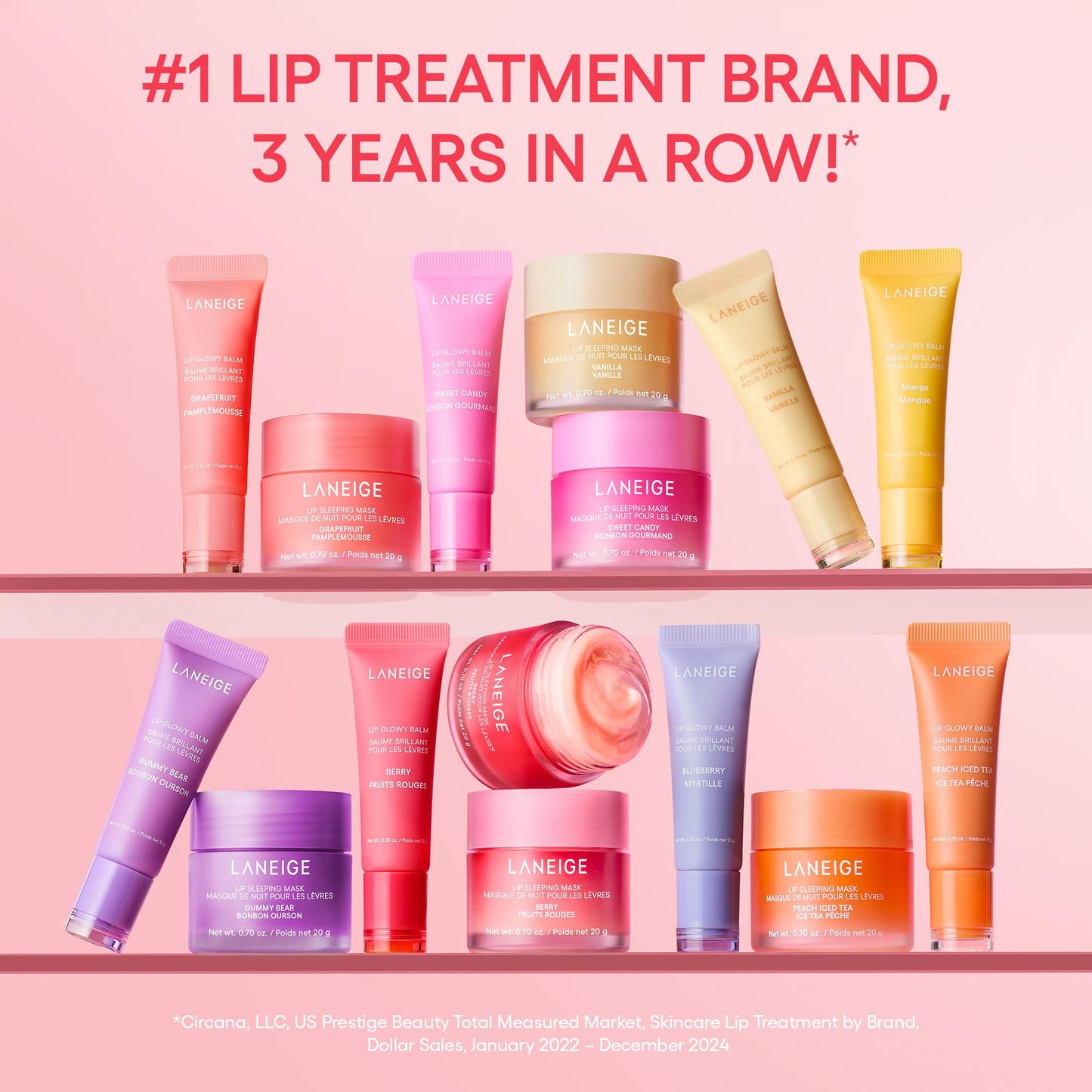 LANEIGE Dreamy Lip Kit: Lip Sleeping Mask Berry, Sweet Candy, Mango, and Peach Iced Tea, Nourish, Hydrate, Vitamin C, Shea Butter, Coconut Oil
