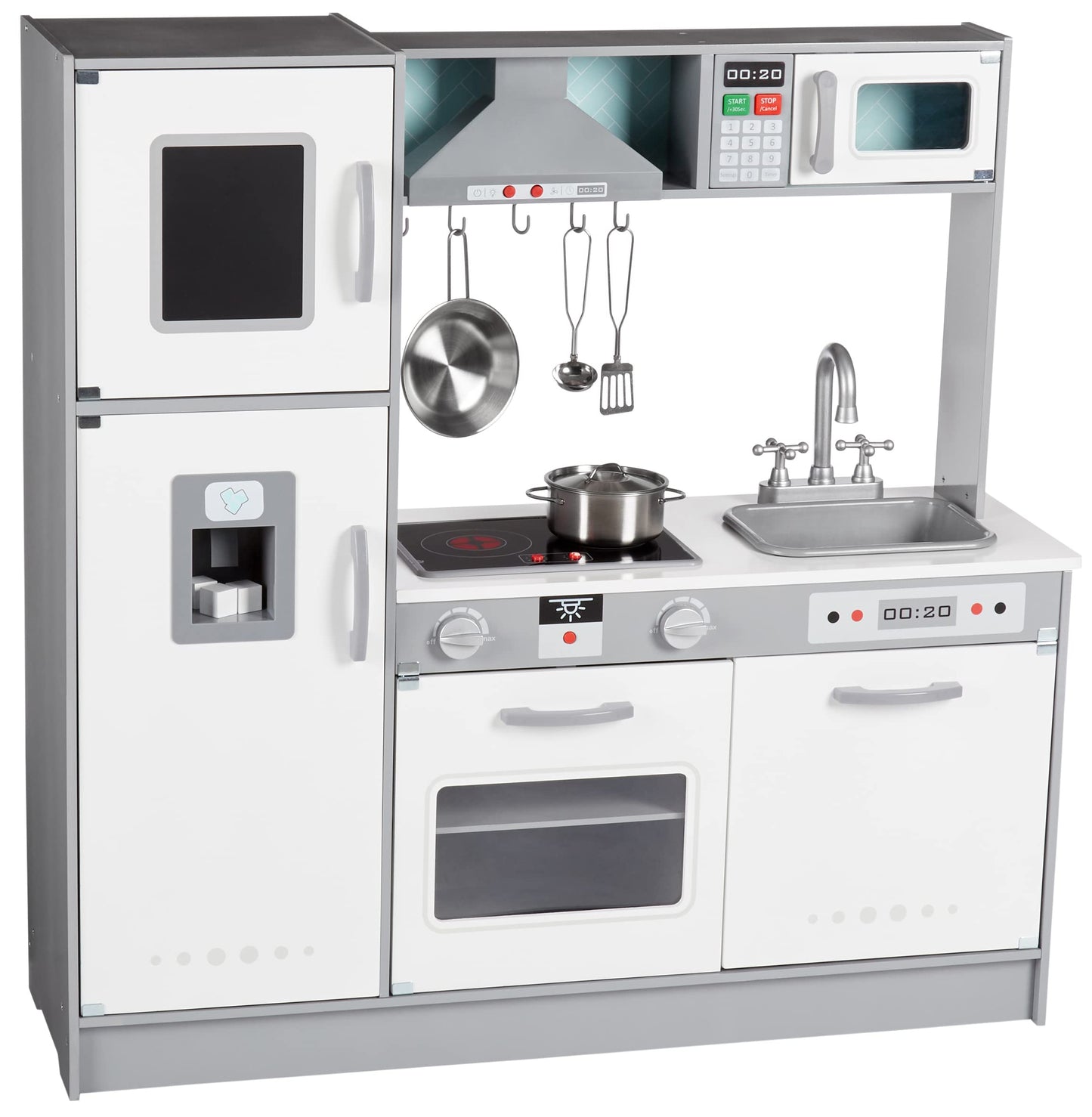 Amazon Basics Kids Kitchen Set, Play Kitchen Toy Playset for Toddlers, Preschoolers, 39"L x 11.8"W x 39"H, White & Gray