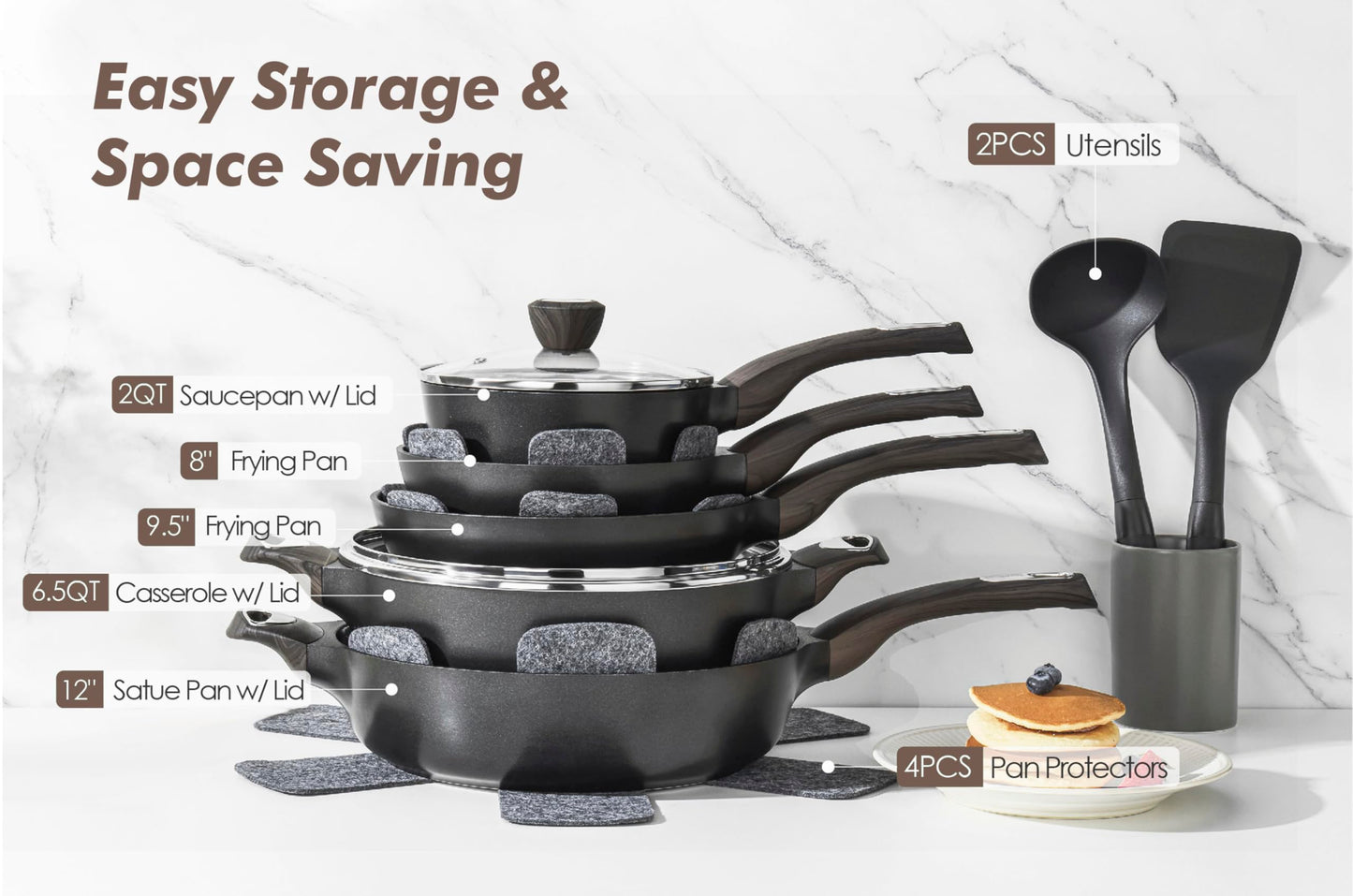 SENSARTE Ceramic Cookware Sets, Pots and Pans Set Non stick, 14-Piece Induction Cookware, Non toxic Healthy Non Stick Kitchen Cooking Set, with Frying Pans Set, PFAS PTFE PFOA PFOS Free