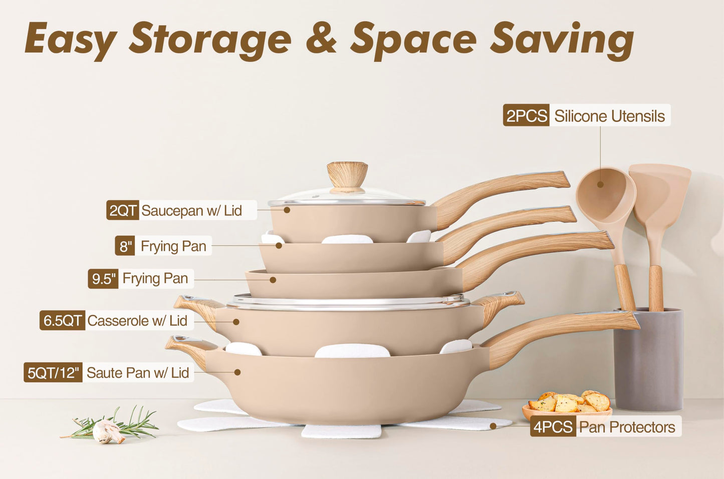SENSARTE Ceramic Cookware Sets, Pots and Pans Set Non stick, 14-Piece Induction Cookware, Non toxic Healthy Non Stick Kitchen Cooking Set, with Frying Pans Set, PFAS PTFE PFOA PFOS Free