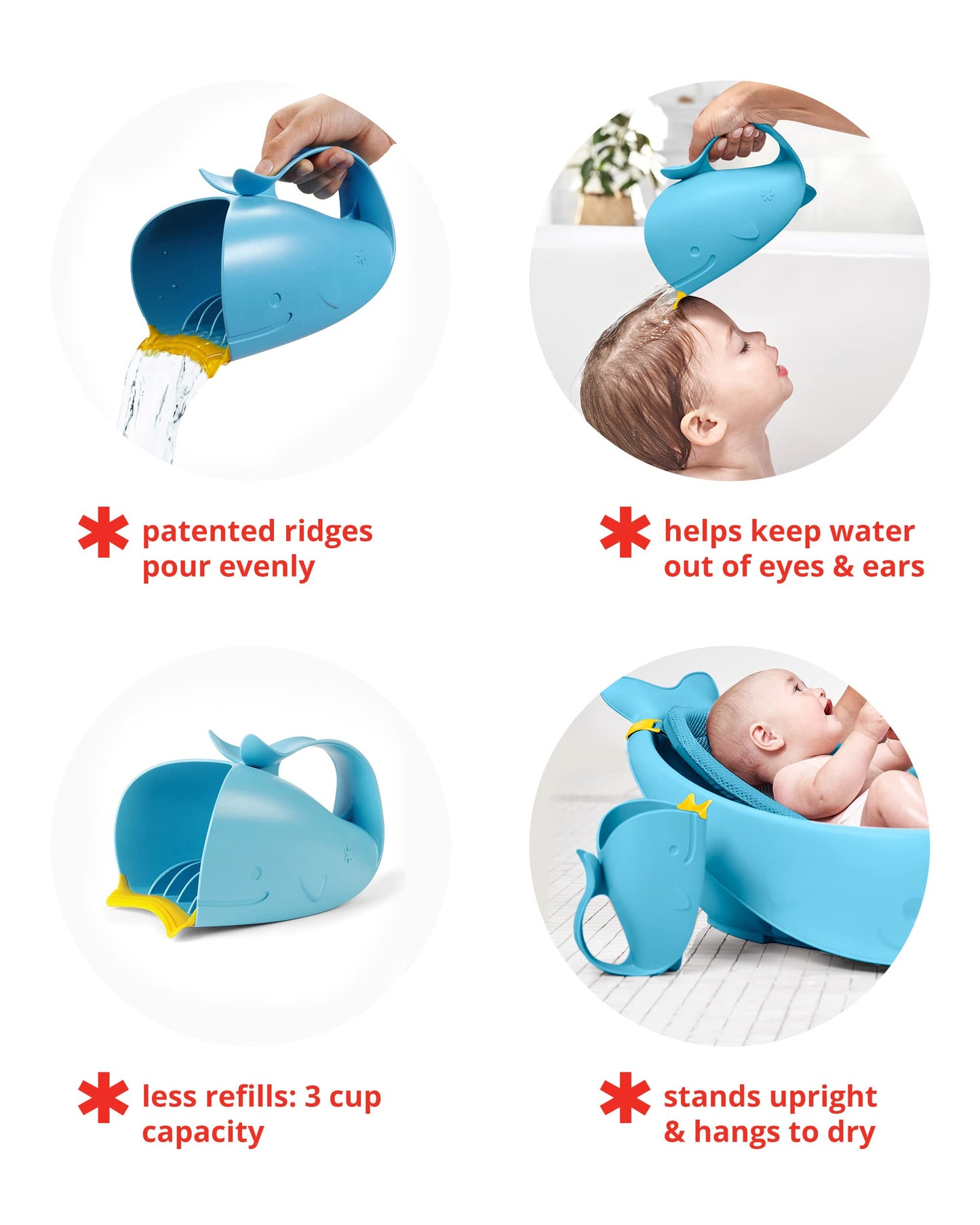 Skip Hop Baby Bath Rinse Cup MOBY Tear-free Waterfall Rinser Blue Age 0+