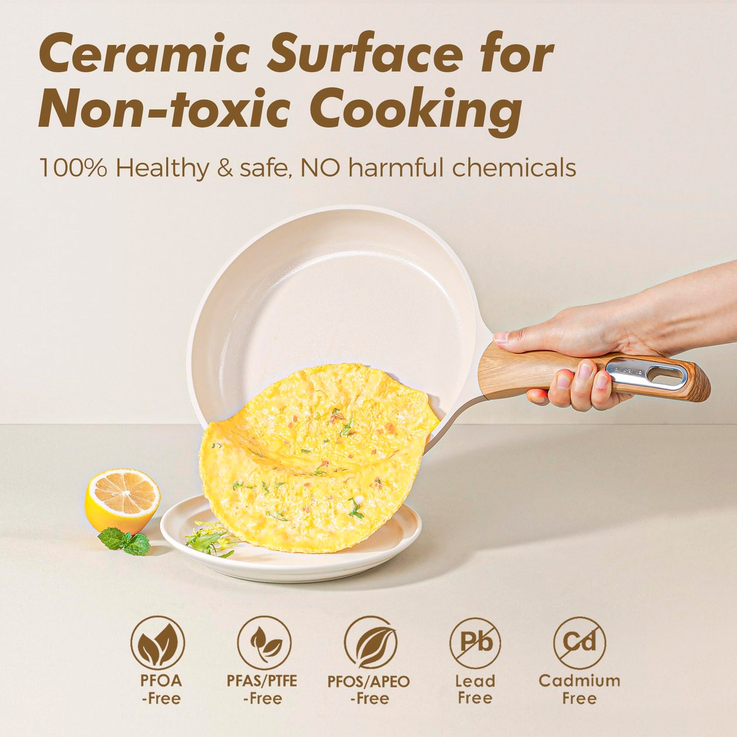 SENSARTE Ceramic Cookware Sets, Pots and Pans Set Non stick, 14-Piece Induction Cookware, Non toxic Healthy Non Stick Kitchen Cooking Set, with Frying Pans Set, PFAS PTFE PFOA PFOS Free
