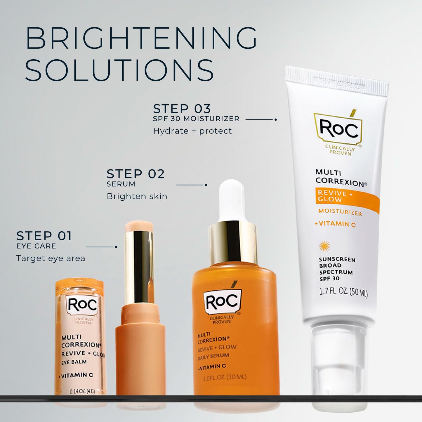 RoC Multi Correxion Revive + Glow 10% Active Vitamin C Serum for Face, Daily Anti-Aging Wrinkle and Skin Tone Skin Care Treatment, Brightening Serum, 1 Fluid Ounce