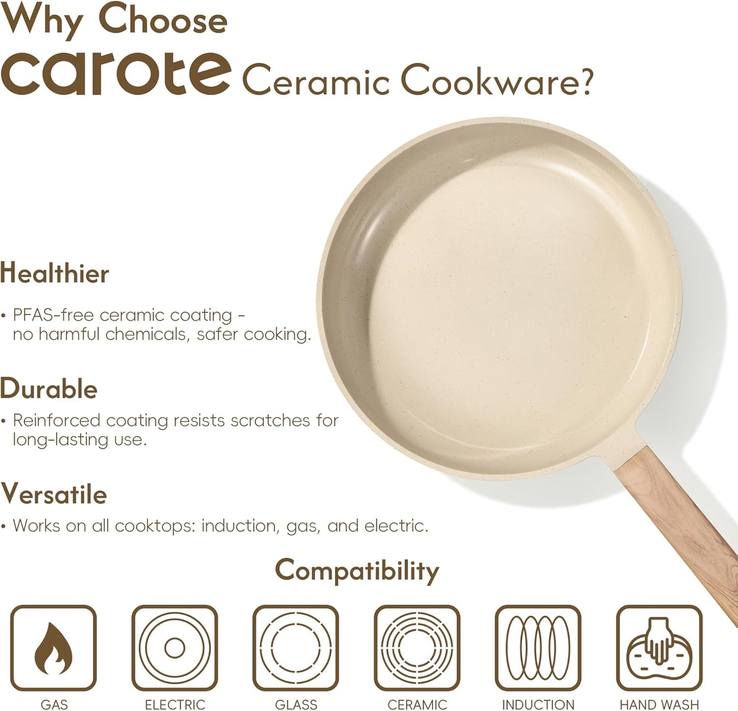 CAROTE 14Pcs Pots and Pans Set Non stick, Ceramic Cookware Set, Non-toxic Kitchen Cooking Set, PFAS and PFOA Free