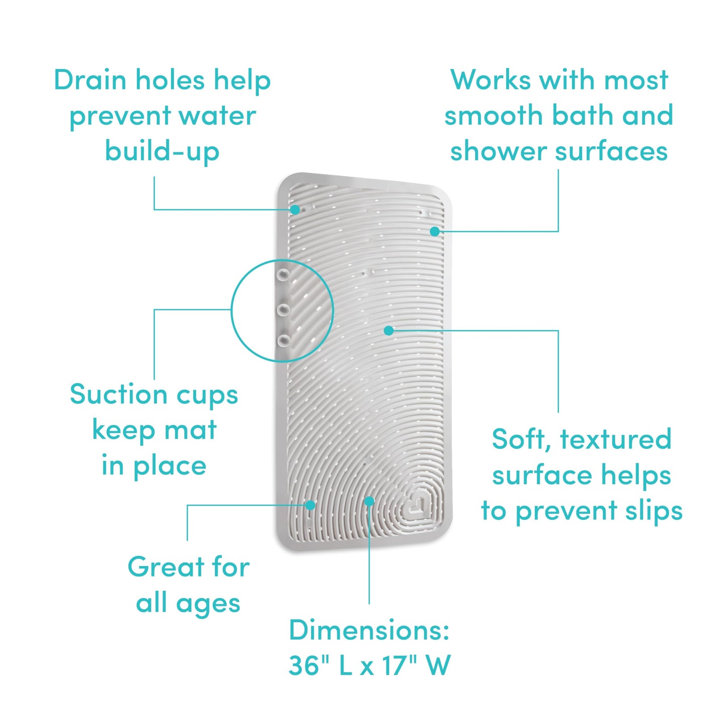 Munchkin Soft Spot Baby Bath Mat for Tub, Cushioned Bathtub Mat for Toddlers and Kids, 36"x17", Grey
