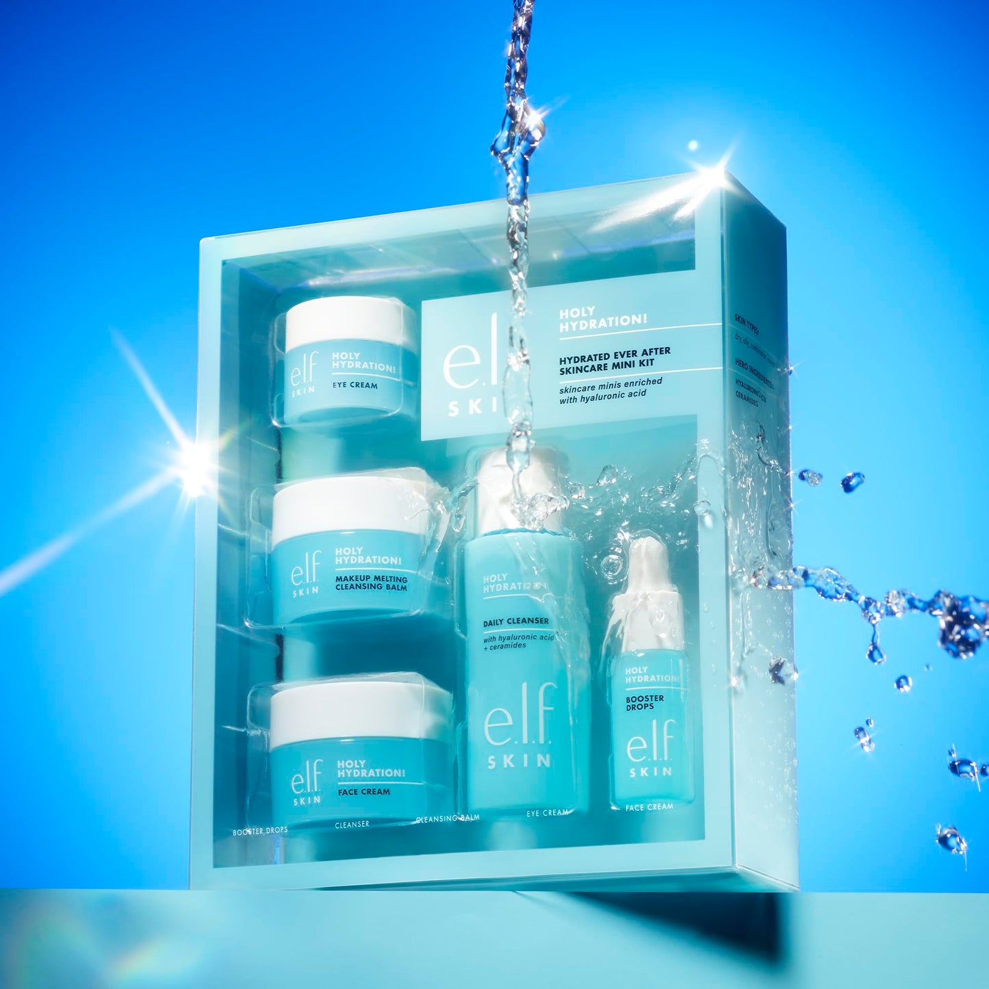 e.l.f. SKIN Holy Hydration! Hydrated Ever After Skincare Mini Kit, Cleanser, Makeup Remover, Moisturiser & Eye Cream For Hydrating Skin, Airplane-Friendly Sizes
