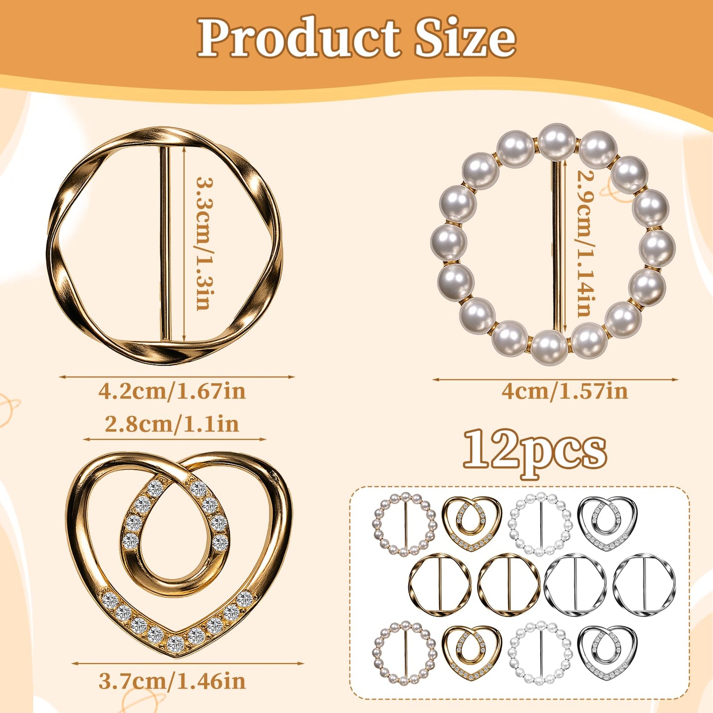 12PCS Scarf Ring and Shirt Clips for Women Clothing - Premium Scarf Clip and Shirt Ties Clips for Women Fashion Accessories, Gold/Silver