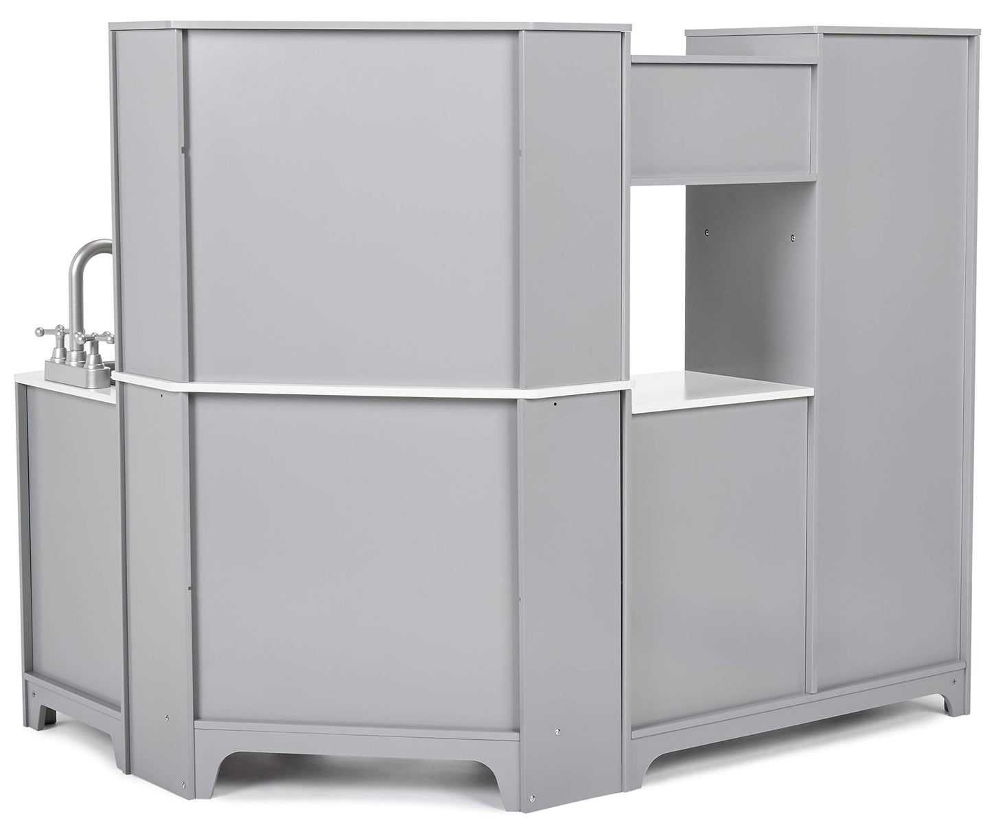 Amazon Basics Kids Kitchen Set, Play Kitchen Toy Playset for Toddlers, Preschoolers, 39"L x 11.8"W x 39"H, White & Gray