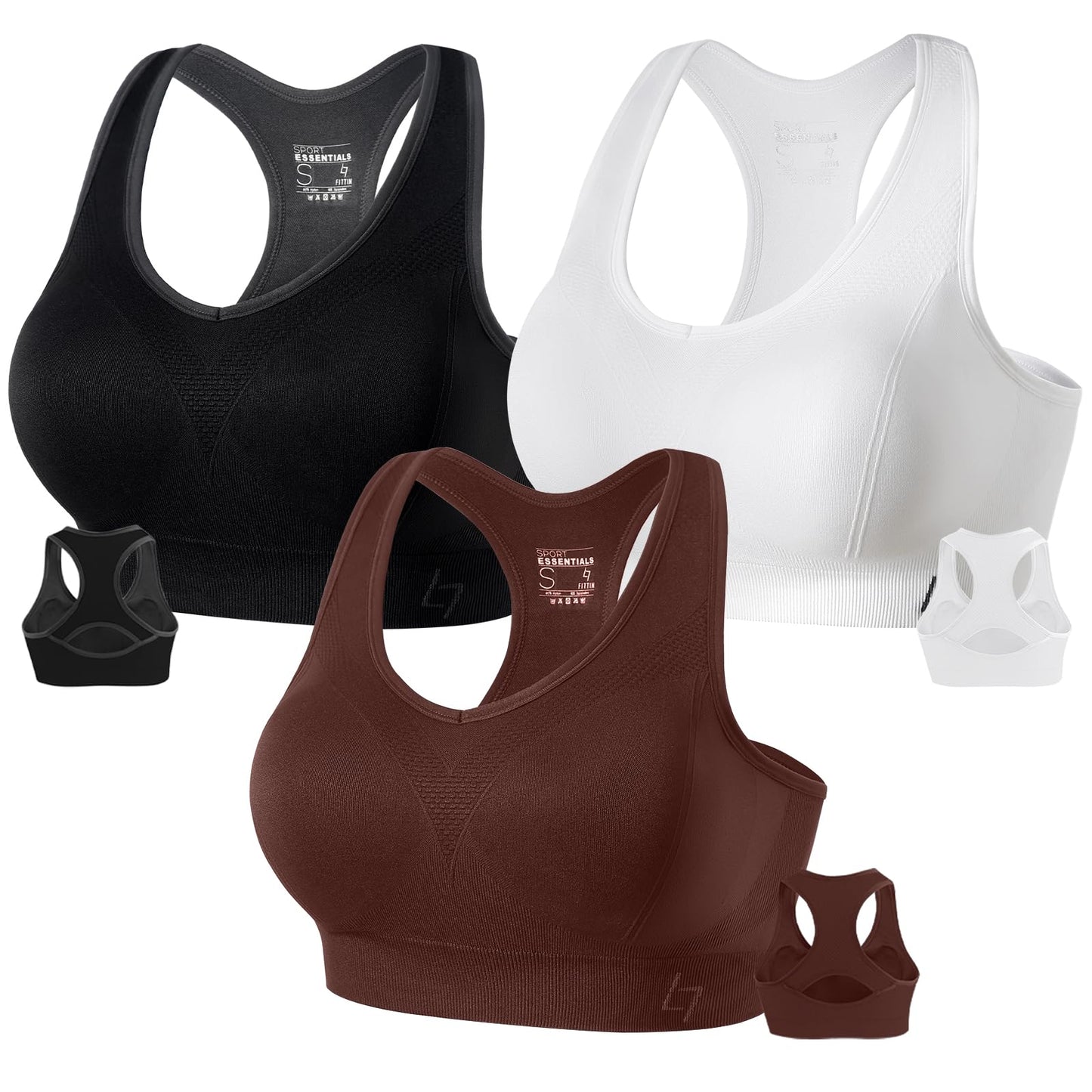 FITTIN Racerback Sports Bras for Women - Padded Seamless Support Bra for Yoga Gym Workout Fitness