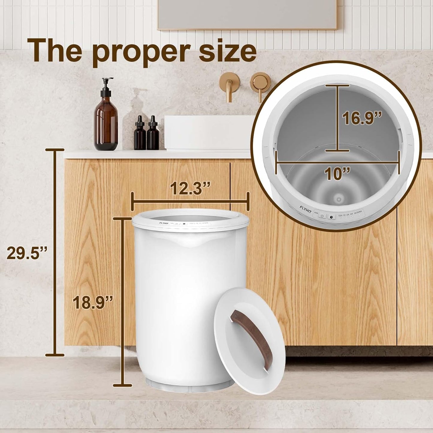 Large Towel Warmer for Bathroom - Heated Towel Warmers Bucket, Wood Handle, Auto Shut Off, Fits Up to Two 40"X70" Oversized Towels, Bathrobes, Blankets, Best Ideal for Mother's Gifts