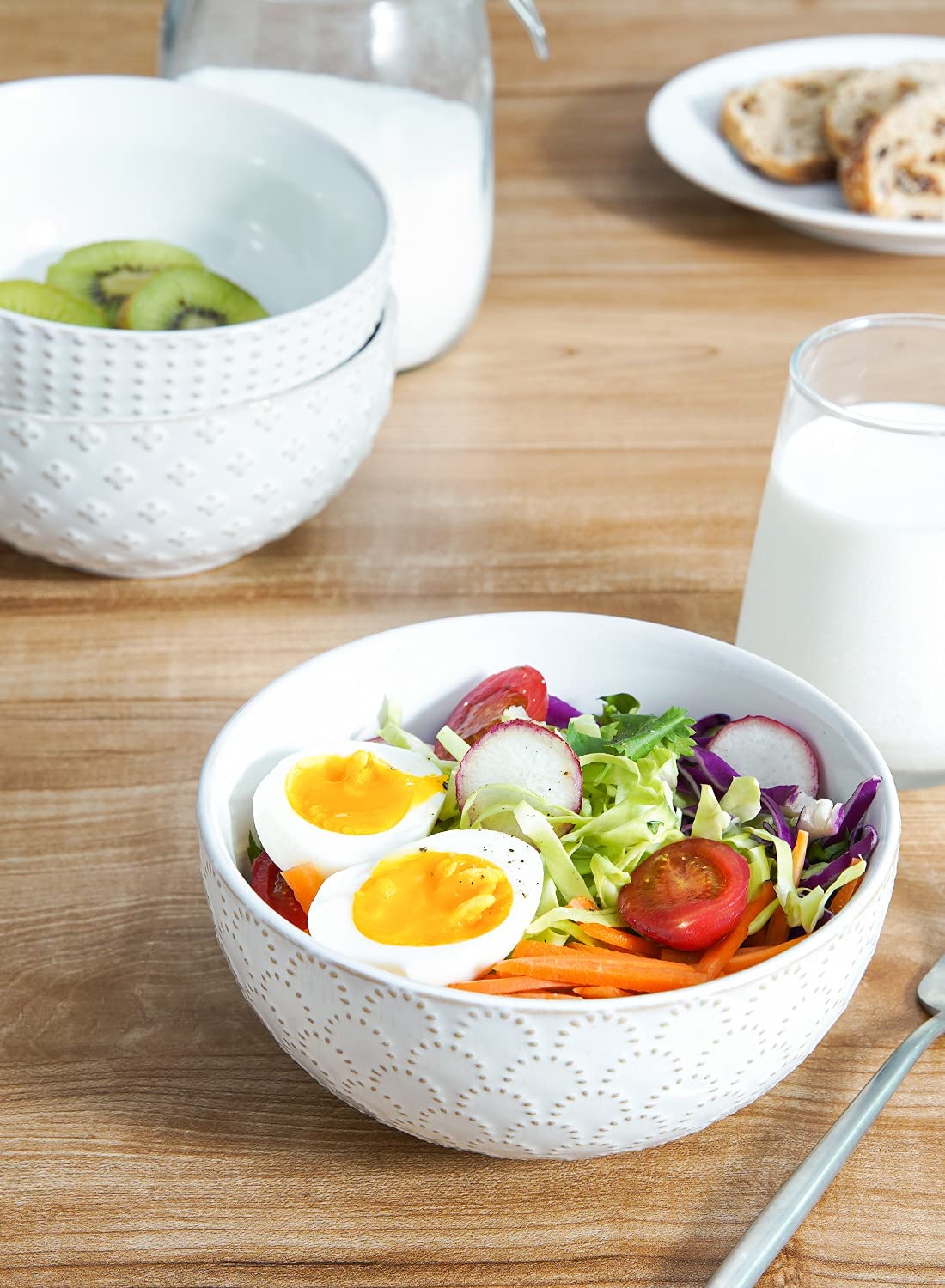LE TAUCI Large Soup Bowl 42 OZ, Ceramic Kitchen Bowl Set for Soup, Pho, Chip, Pasta, Fruits, Salad, Noodle and Ramen- 7 Inch, Set of 4, Arctic white