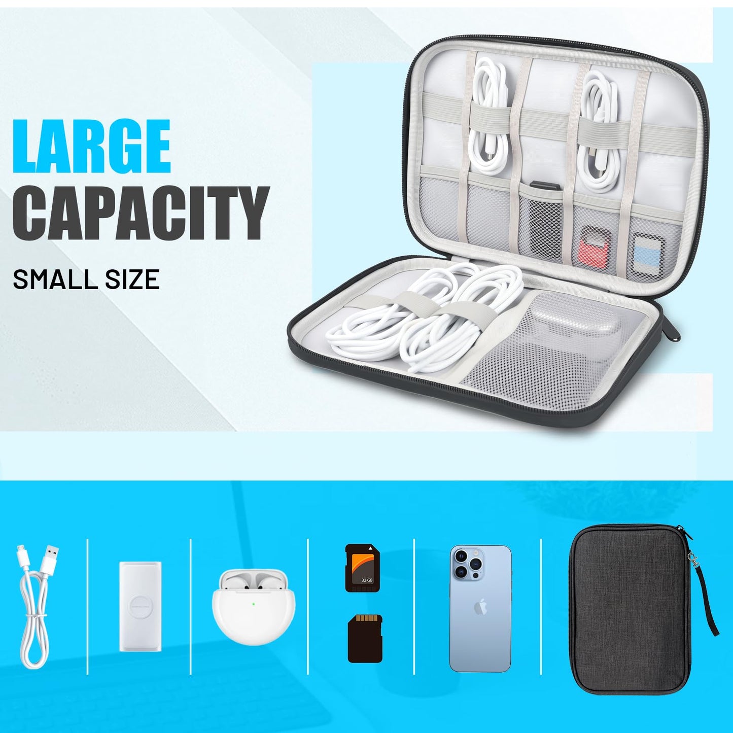 YONSEN Travel Cable Organizer Bag, Electronics Organizer Travel Case with Double Layers for Cords, Chargers, Phone, Earphones, USBs, SD Cards - Travel Essentials Portable Waterproof Tech Pouch