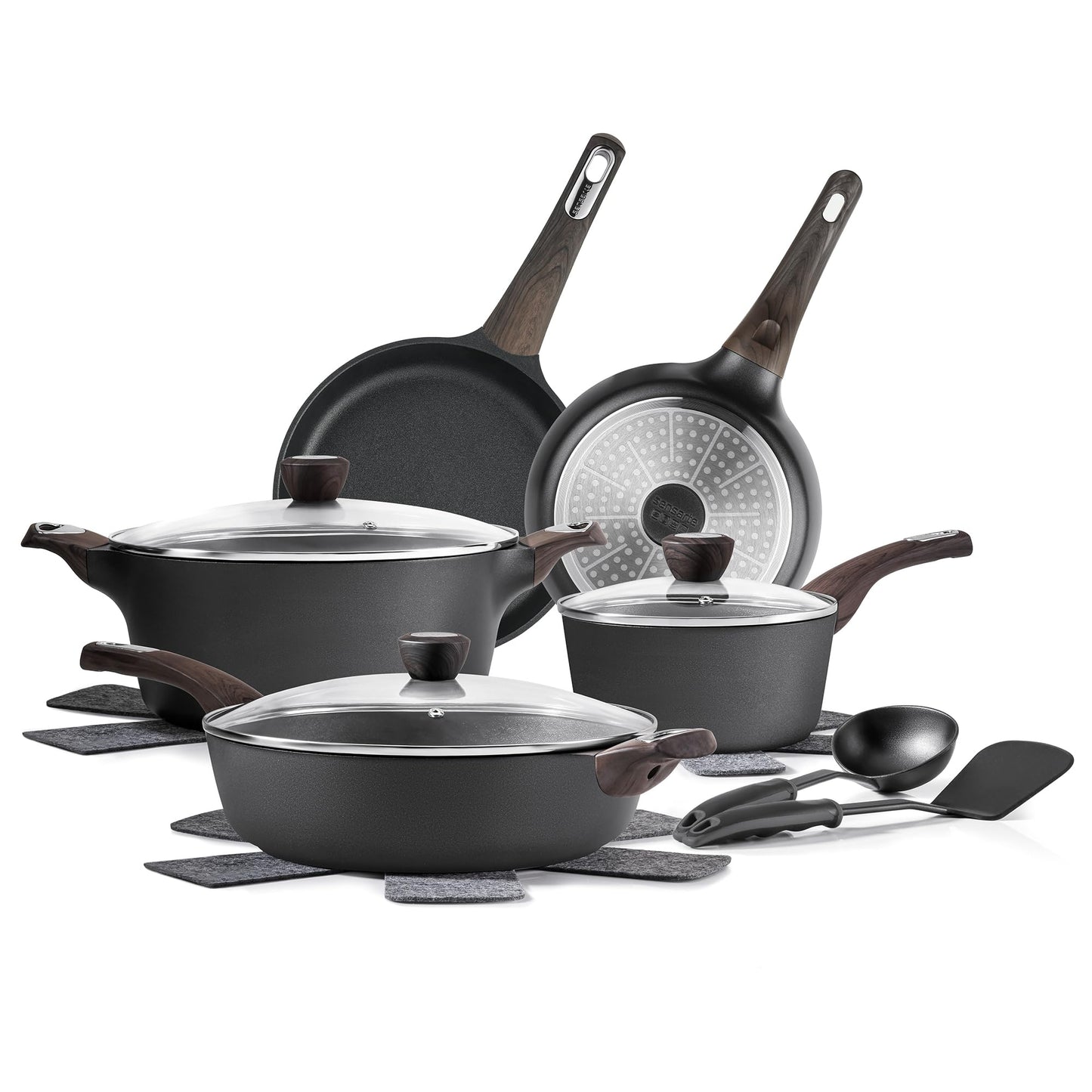 SENSARTE Ceramic Cookware Sets, Pots and Pans Set Non stick, 14-Piece Induction Cookware, Non toxic Healthy Non Stick Kitchen Cooking Set, with Frying Pans Set, PFAS PTFE PFOA PFOS Free