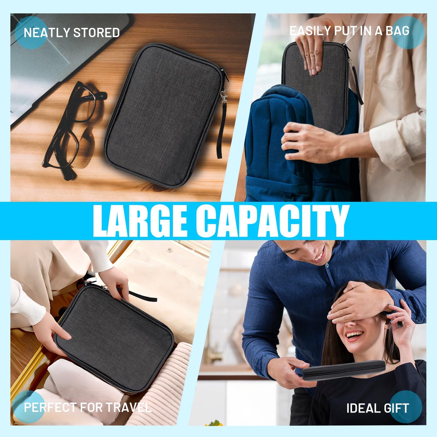 YONSEN Travel Cable Organizer Bag, Electronics Organizer Travel Case with Double Layers for Cords, Chargers, Phone, Earphones, USBs, SD Cards - Travel Essentials Portable Waterproof Tech Pouch