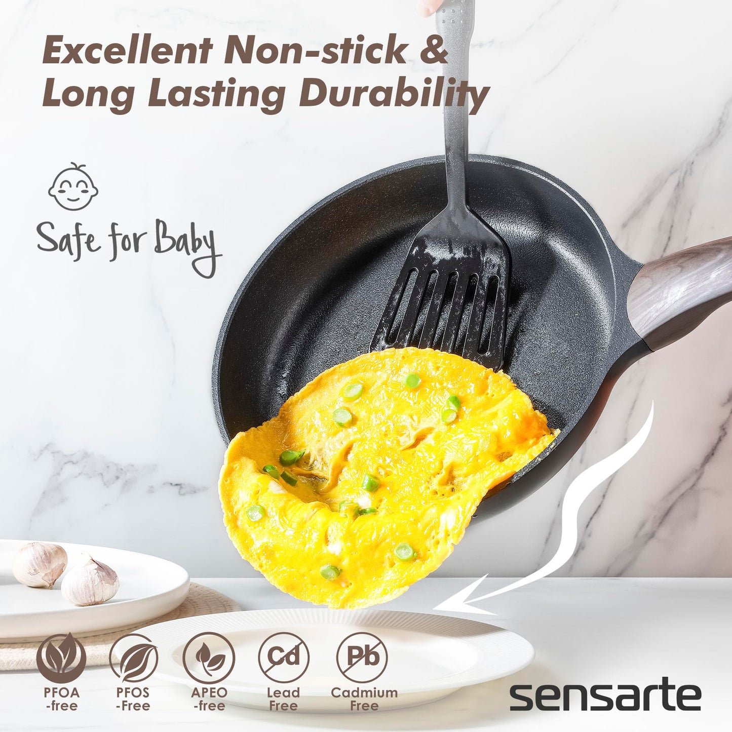 SENSARTE Ceramic Cookware Sets, Pots and Pans Set Non stick, 14-Piece Induction Cookware, Non toxic Healthy Non Stick Kitchen Cooking Set, with Frying Pans Set, PFAS PTFE PFOA PFOS Free