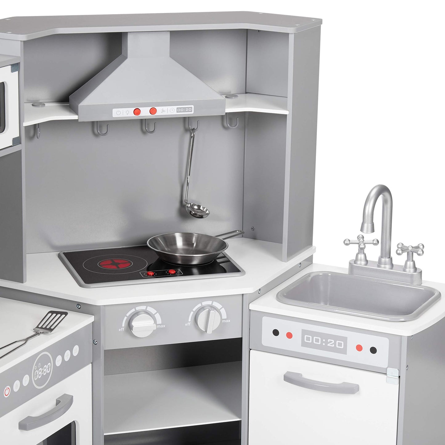 Amazon Basics Kids Kitchen Set, Play Kitchen Toy Playset for Toddlers, Preschoolers, 39"L x 11.8"W x 39"H, White & Gray