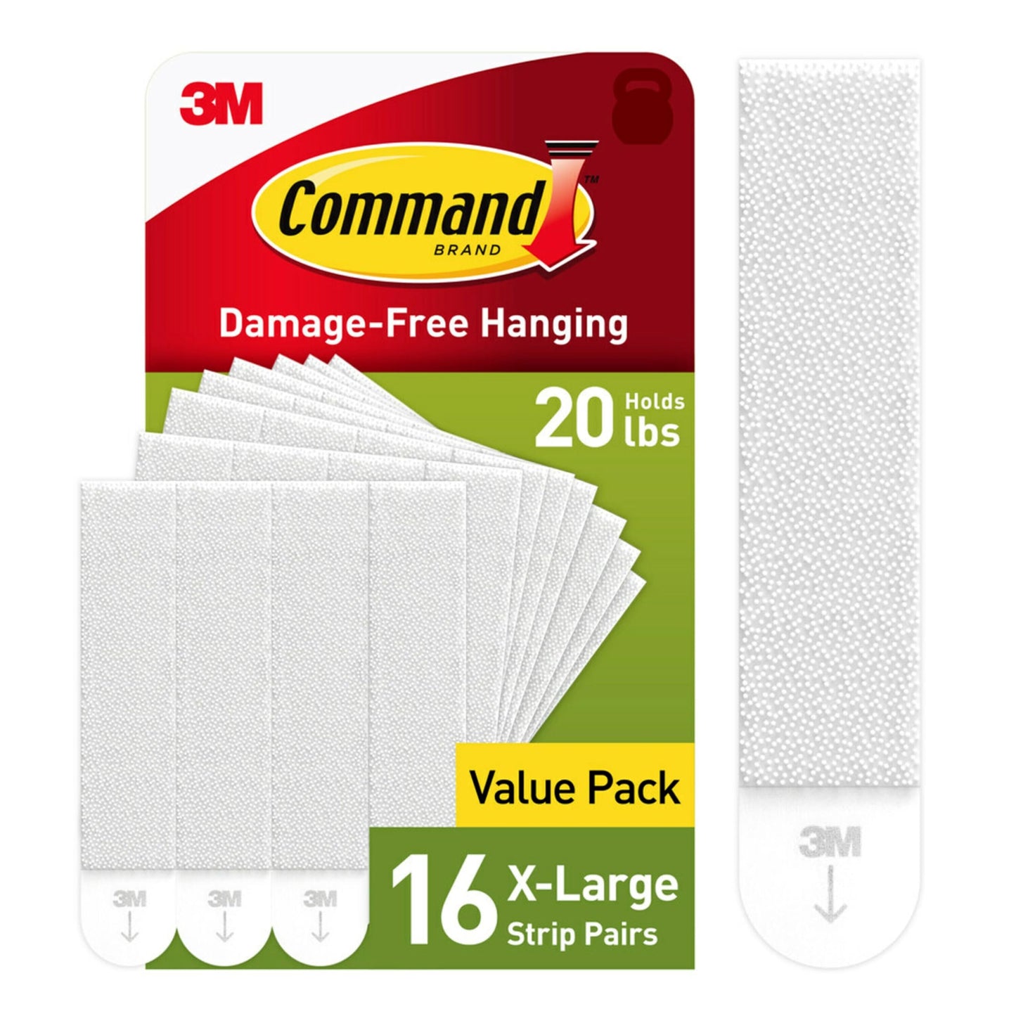 Command 20 lb XL Heavyweight Picture Hanging Strips 16 Pairs (32 Command Strips), Damage-Free Hanging Picture Hangers, Heavy Duty Wall Hanging Strips for Home Decor, White Adhesive Strips