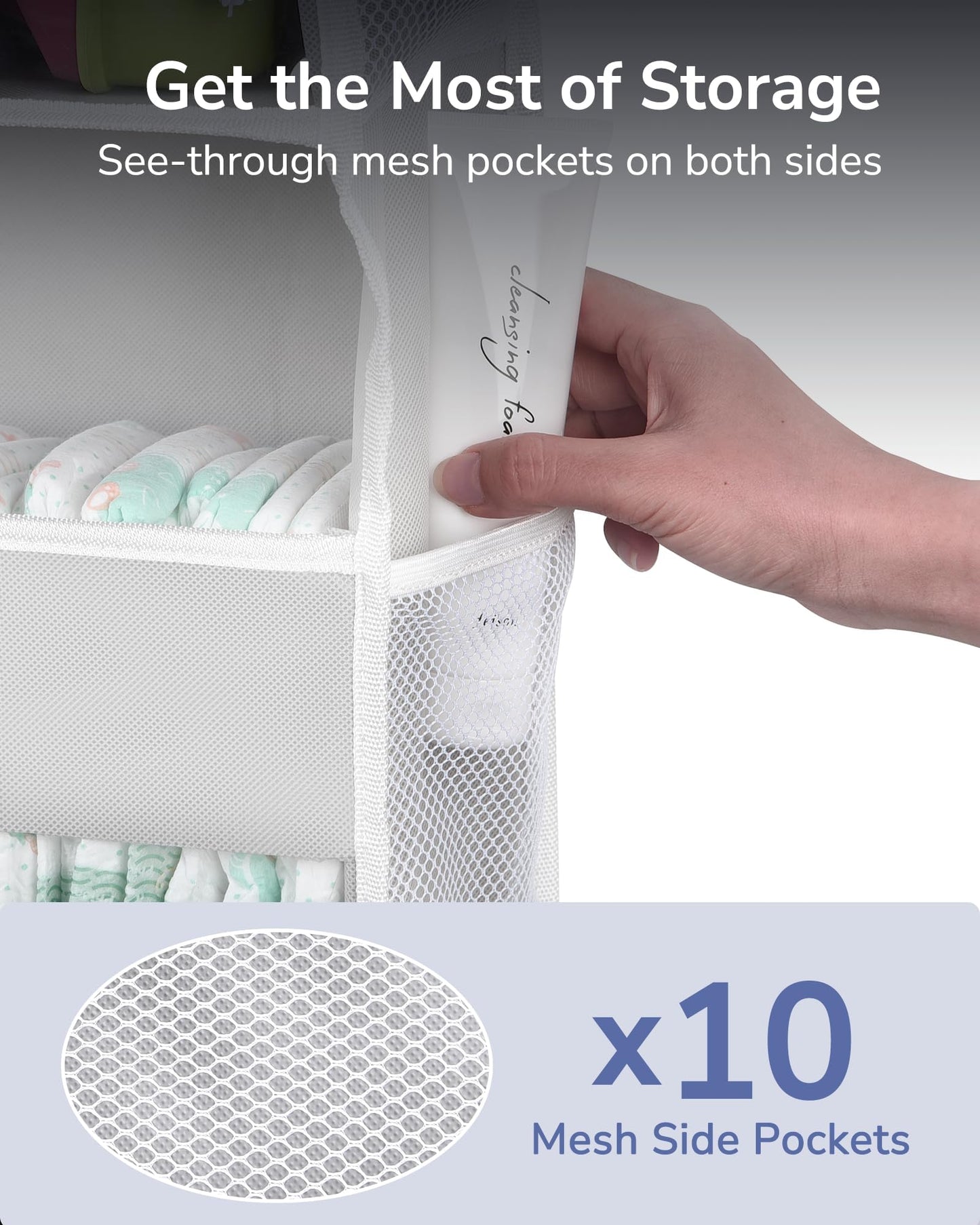 ULG 1 Pack Over Door Organizer with 5 Large Pockets 10 Mesh Side Pockets, 44 lbs Weight Capacity Hanging Storage Organizer with Clear Window Kids Toys, Shoes, Diapers, Dark Grey, 5 Layers