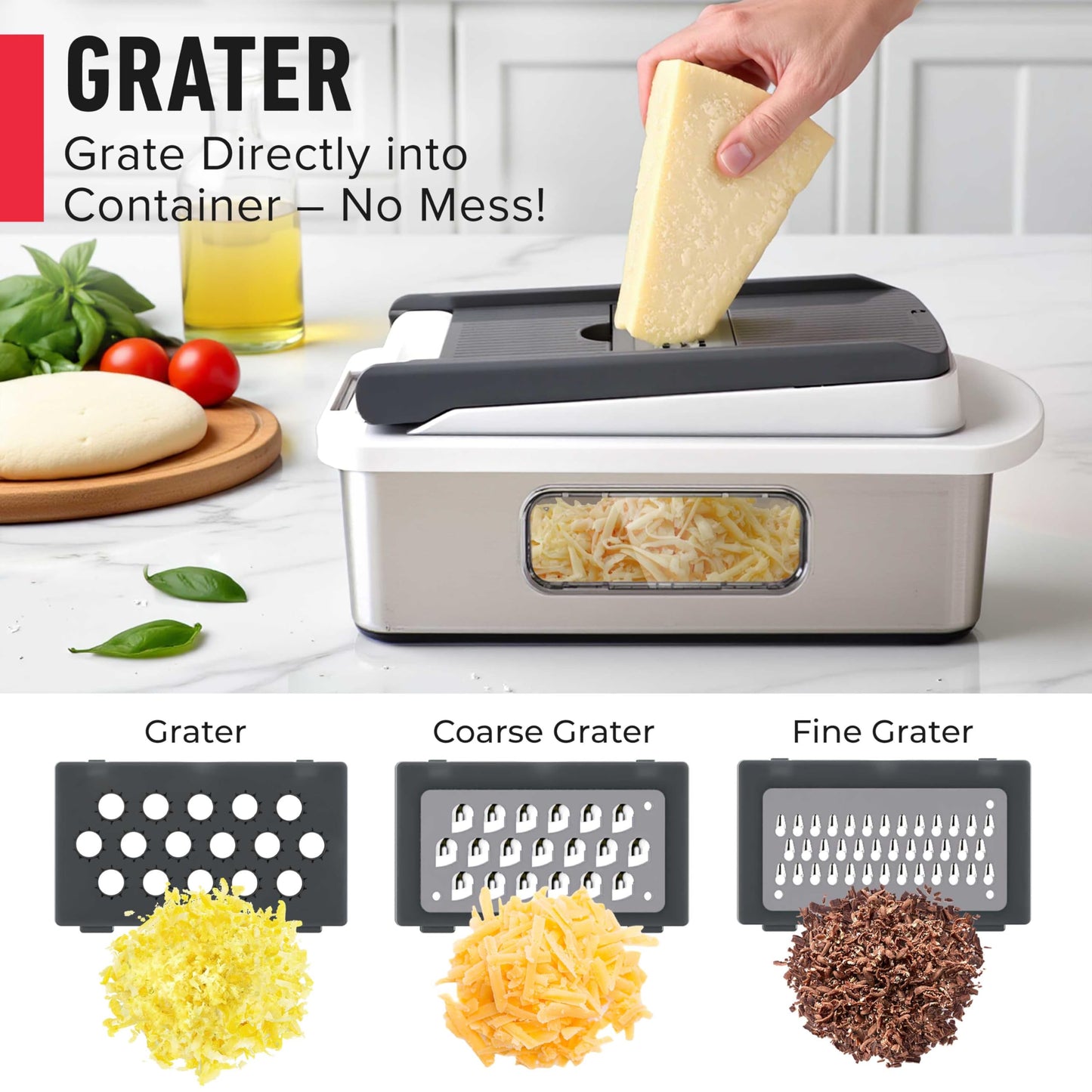 Mueller Pro-Series All-in-One, 12 Blade Mandoline Slicer for Kitchen, Food Chopper, Vegetable Slicer and Spiralizer, Cutter, Dicer, Grater, Kitchen Gadgets Sets with Container, White Sand/Gray